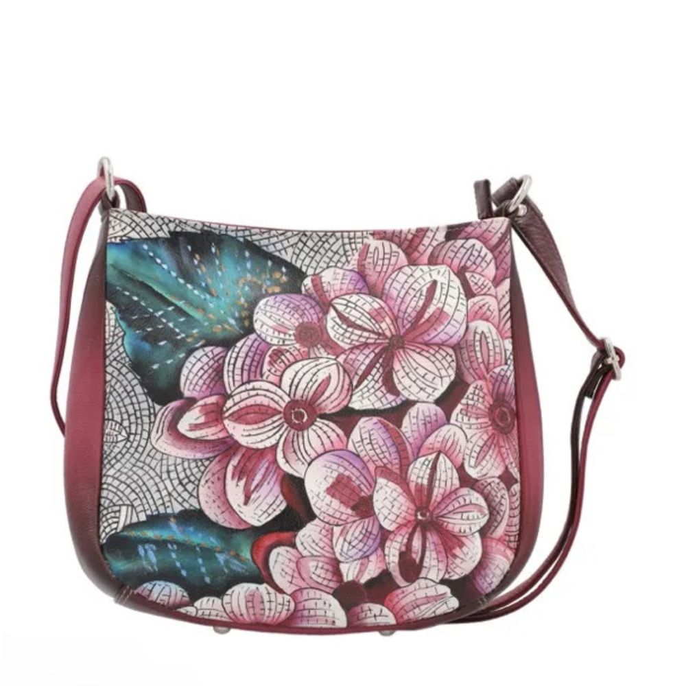 SUKRITI PINK FLORAL MOSAIC TIFFANY 100% GENUINE LEATHER CROSSBODY BAG
